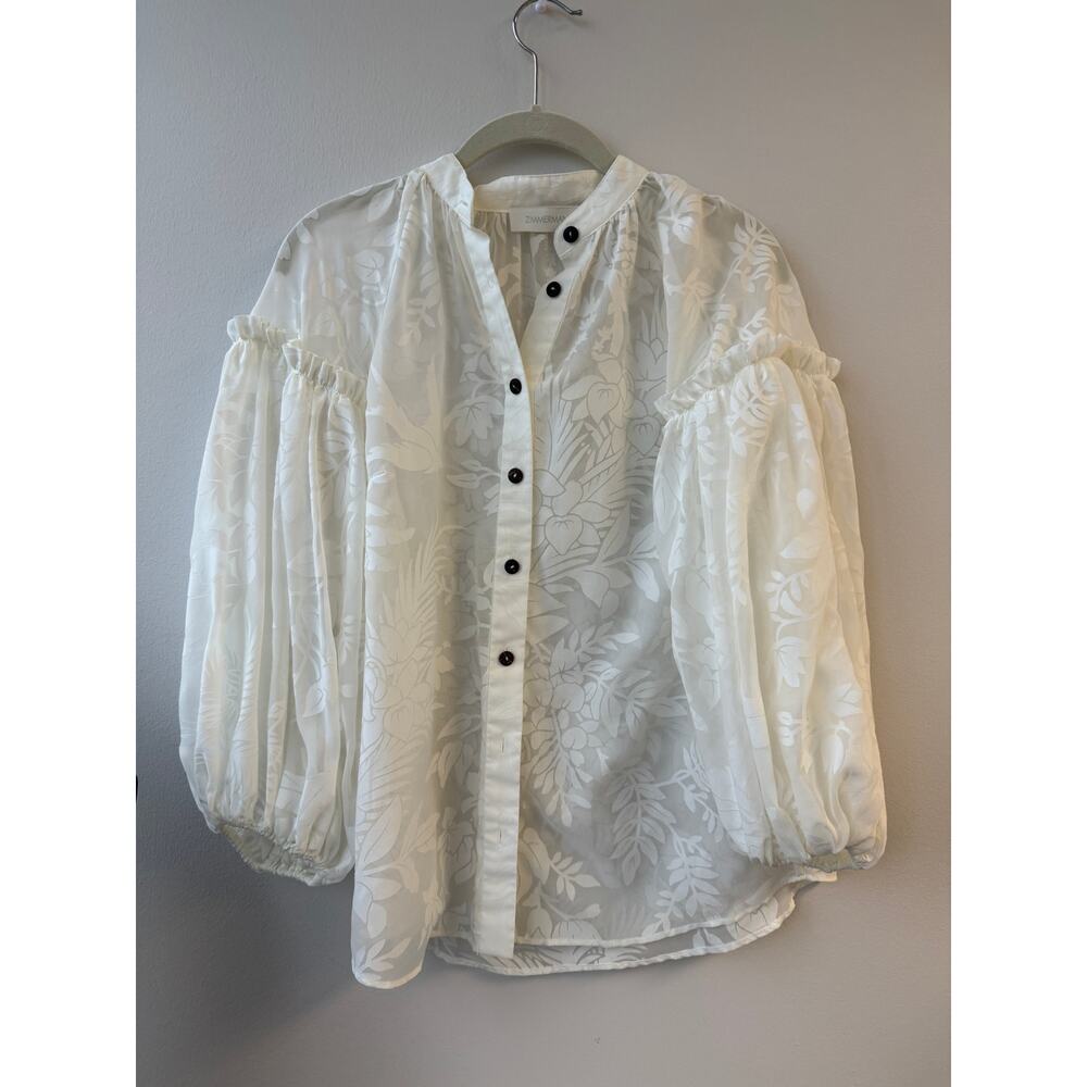 Zimmermann Lightburst Billow Blouse Floral Balloon Sleeve Cotton Silk Size 0
